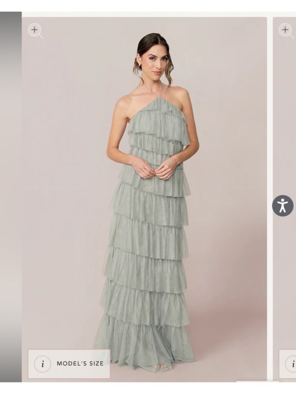 Revelry Carrie Tulle Dress Sage Maxi size 12 Tiered